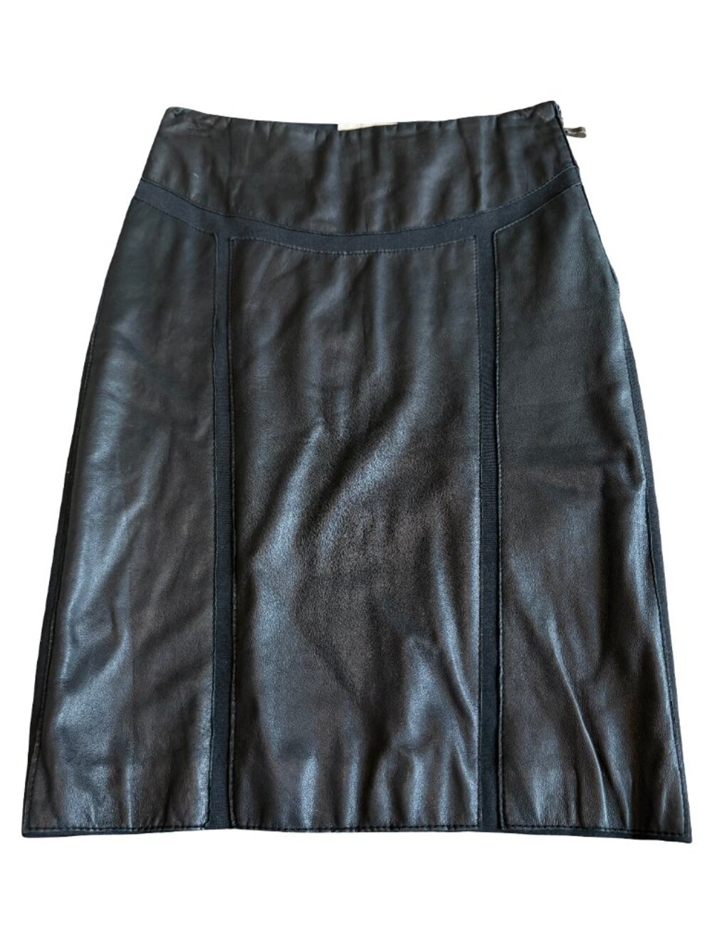 Ted Baker Black Leather Skirt Pencil Stretch Knit Flattering Fit Size 1 4 Womens
